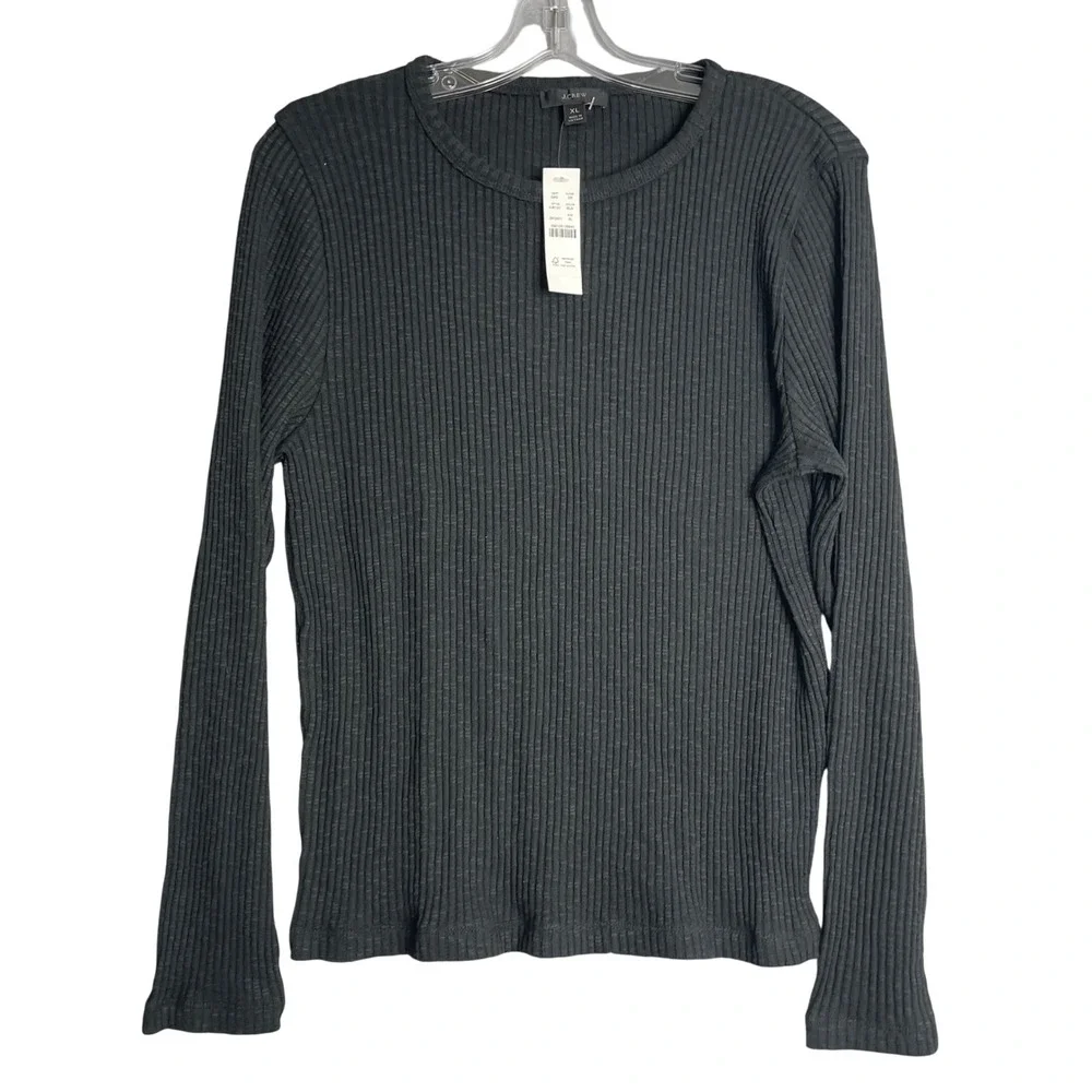 J. Crew Ribbed Crew Neck Sweater Womens XL Black Knit Lightweight Preppy Classic